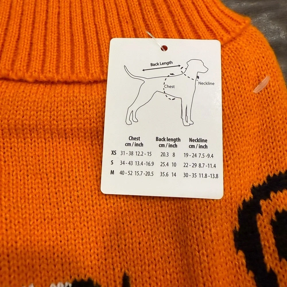 NWT Pet Central Halloween Black Cat Dog Sweater Orange Knit Boo Costume Size M